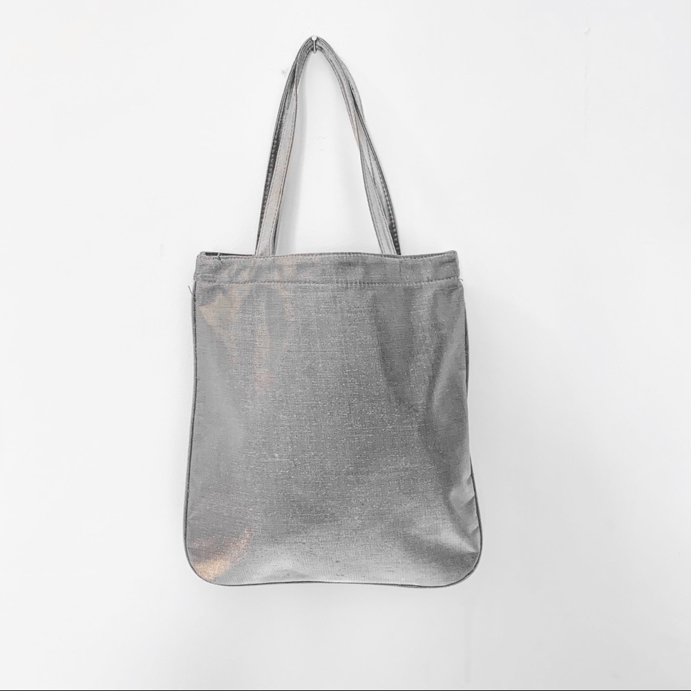 🆕 NWOT Charcoal Silver Grey Raw Silk Tote